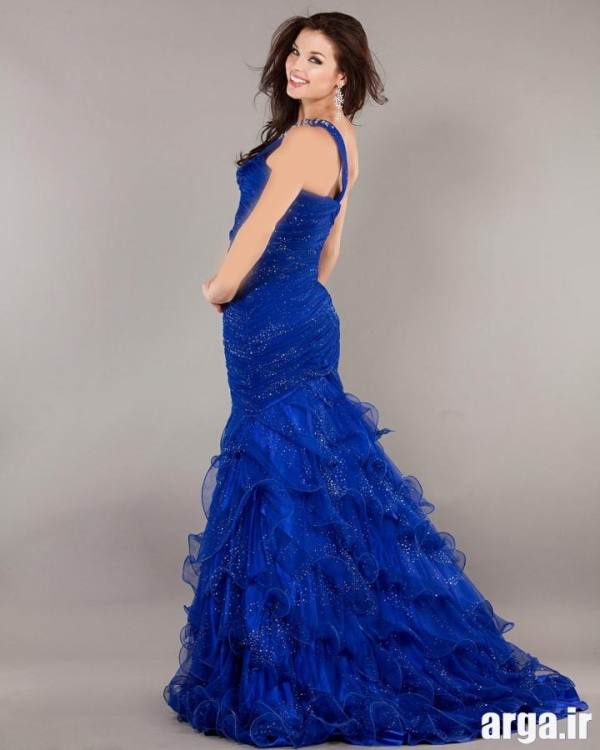 لباس مجلسی آبی زیبا مدل دنباله دار