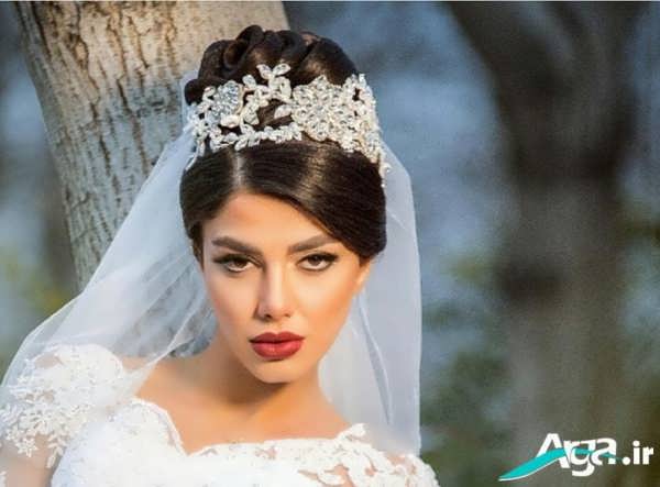 شینیون عروس ایرانی با تاج و تور