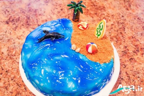تزیین کیک تولد به شکل دریا و کوسه 