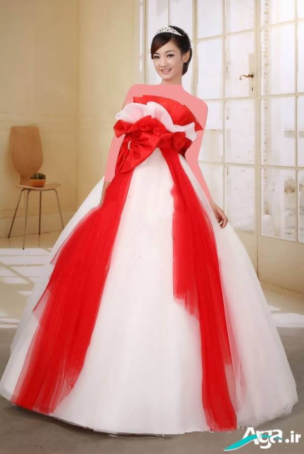 لباس عروس پفی قرمز سفید