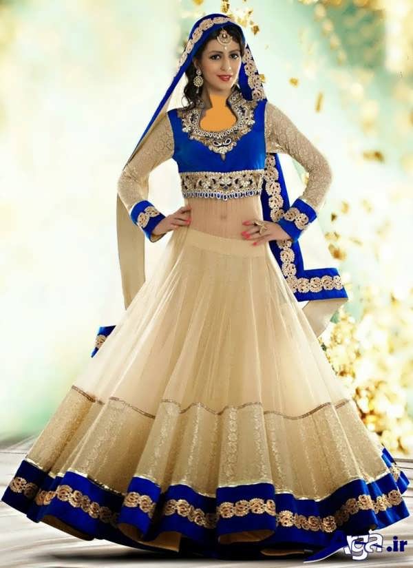 لباس عروس هندی آبی سفید