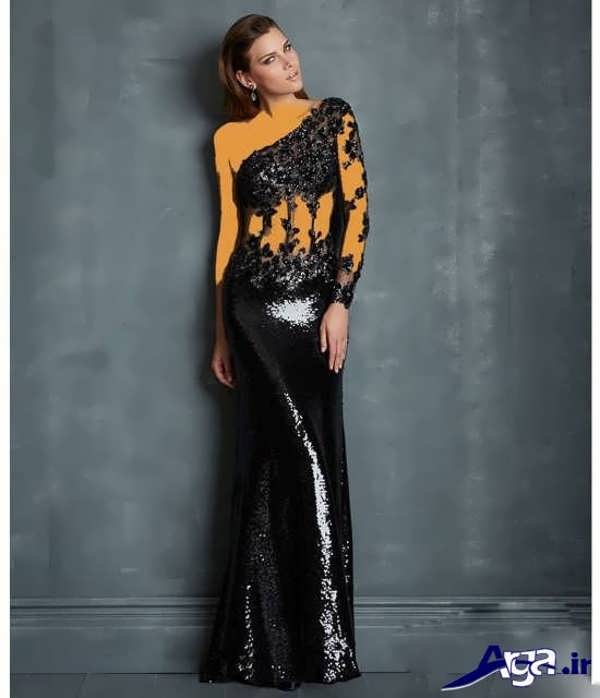 مدل لباس شب بلند با طرح گیپور