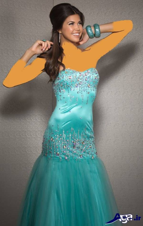 مدل لباس شب بلند آبی