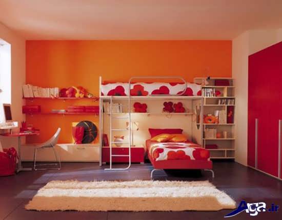 اتاق خواب با رنگ قرمز و نارنجی