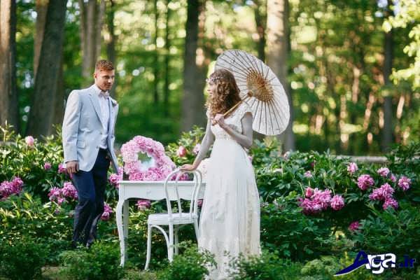 مدل جدید عکس عروس و داماد در باغ