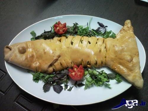 تزیین پیراشکی به شکل ماهی با انواع سبزیجات 