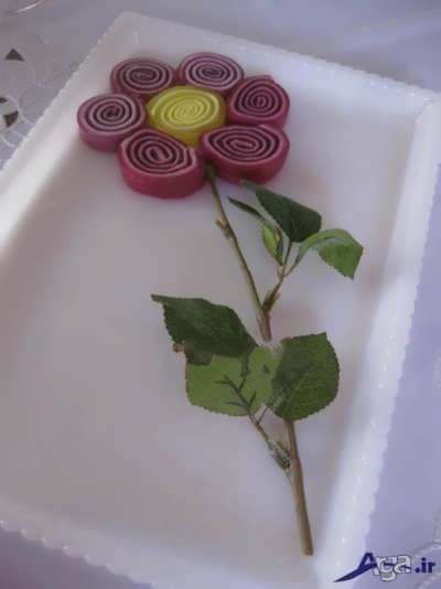 تزیین ژله رولتی به شکل گل 