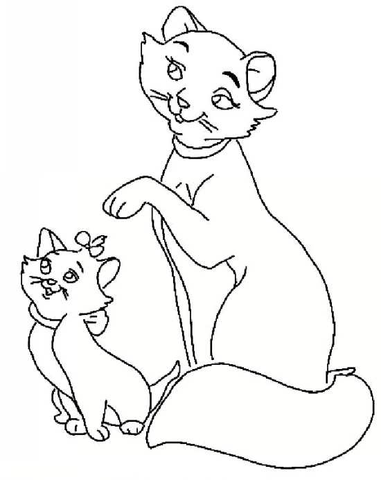نقاشی زیبا گربه مادر به همراه بچه اش 