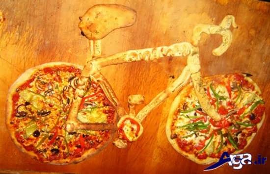 تزیین زیبا پیتزا به شکل دوچرخه
