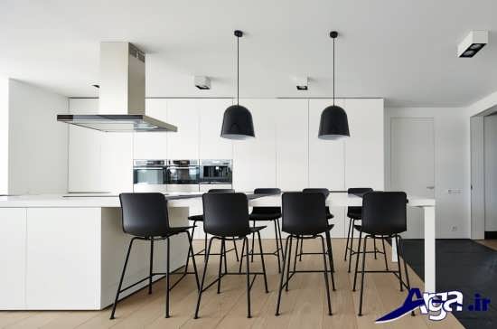 طراحی آشپزخانه با دکوراسیون مدرن مشکی و سفید