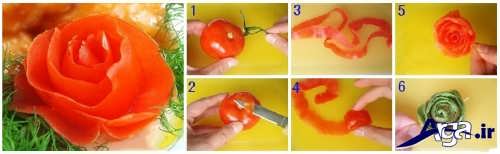 مراحل تزیین گوجه به شکل گل 