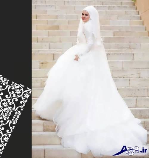 لباس عروس با حجاب دنباله دار