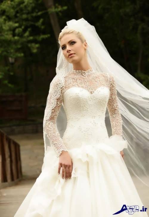 مدل لباس عروس با آستین دانتل 