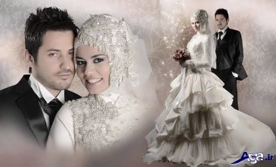 عکس آتلیه ایی عروس و داماد با حجاب
