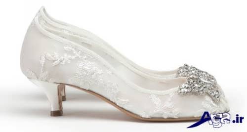 مدل کفش عروس پاشنه کوتاه با رنگ سفید 