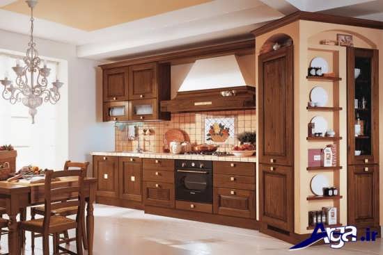 طراحی دکوراسیو داخلی آشپزخانه با رنگ کرم و قهوه ای 