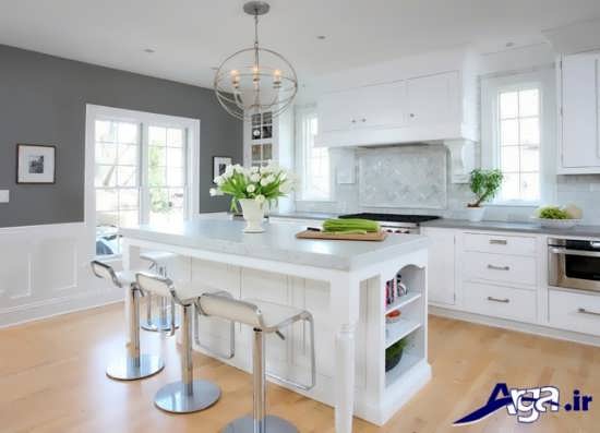 دکوراسیون سفید آشپزخانه با طراحی بی نظیر و متفاوت 
