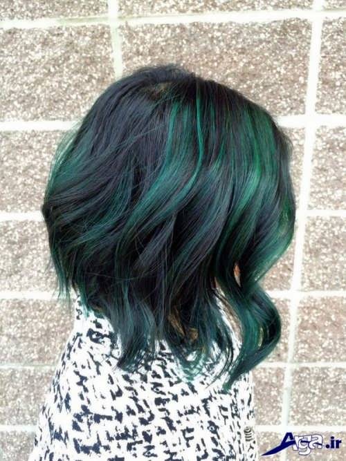مدل هایلایت سبز روی موی مشکی 