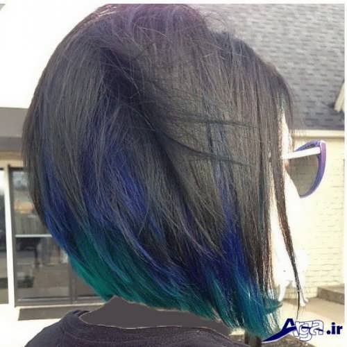 مدل هایلایت سبز و آبی روی موی مشکی 