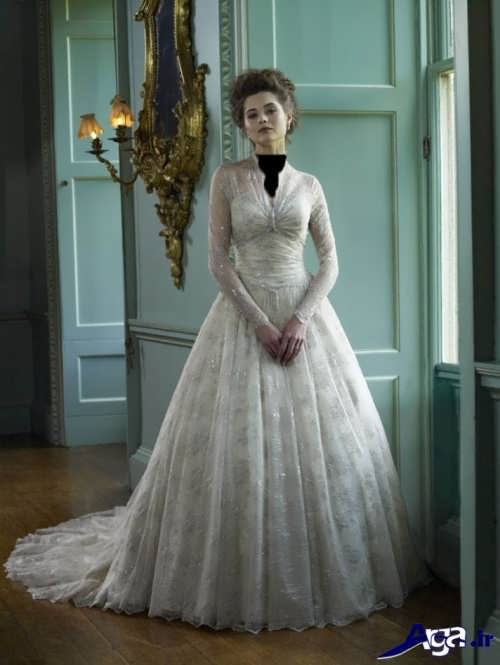 مدل لباس عروس ملکه ای آستین دار 