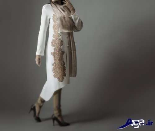 مدل مانتو کتی بلند مجلسی با رنگ سفید 