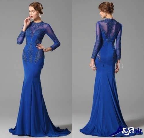 مدل لباس شب با رنگ آبی تیره 