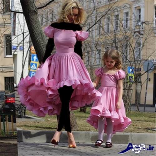 لباس مجلسی صورتی ست مادر و دختر 