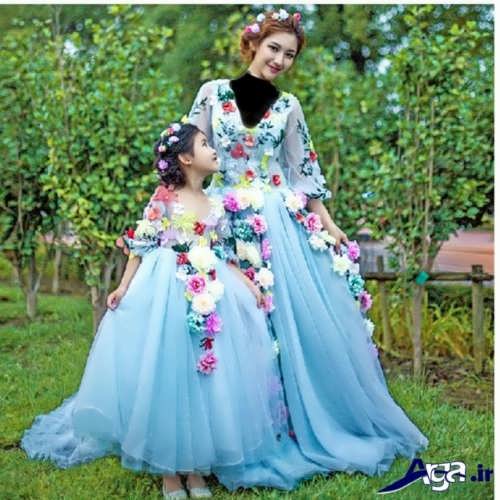 مدل لباس ست مادر و دختر کار شده با گل 