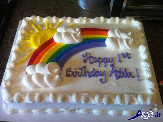 عکس کیک برای تم تولد رنگی کمانی