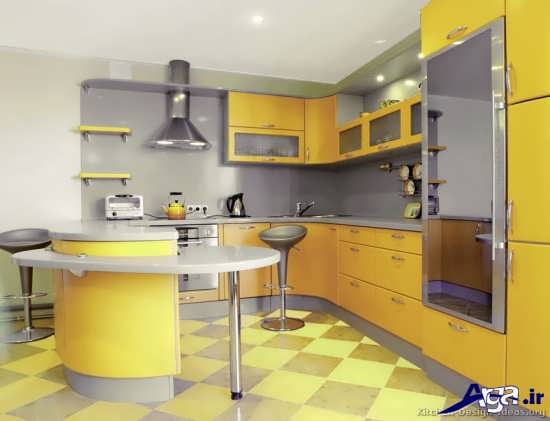 آشپزخانه زرد با دکوراسیون زیبا