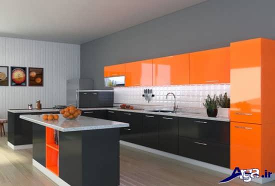 آشپزخانه نارنجی خاکستری
