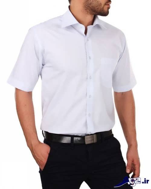 مدل پیراهن آستین کوتاه سفید مردانه 
