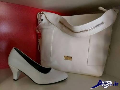 ست کیف و کفش سفید زنانه 
