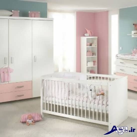 مدل تخت و کمد نوزاد با رنگ سفید 