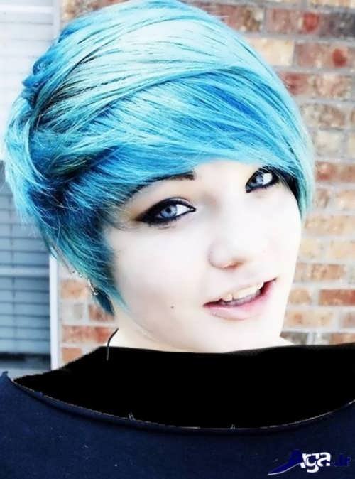 مدل موی دخترانه کوتاه با رنگ آبی 