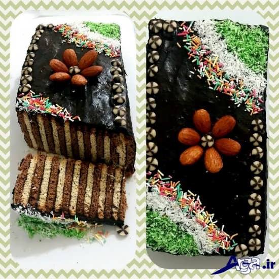 تزیین کیک یخچالی با شکلات آب شده و شکلات رنگی 