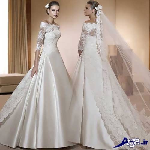 مدل لباس عروس ساتن و گیپور دار 