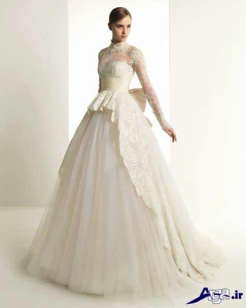 مدل لباس عروس زیبا و جذاب آستین دار 