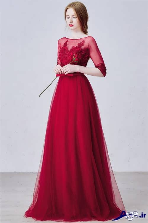 مدل لباس مجلسی قرمز آستین بلند 