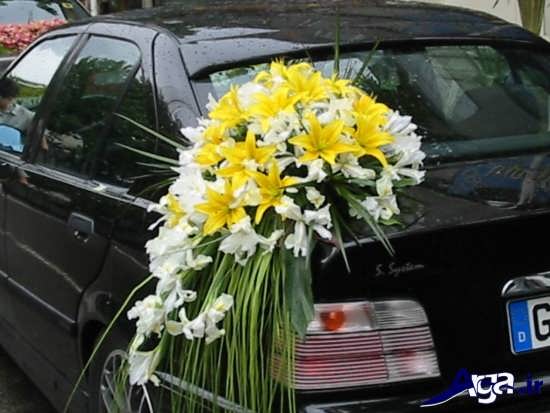 تزیین ماشین عروس ساده با گلهای مختلف