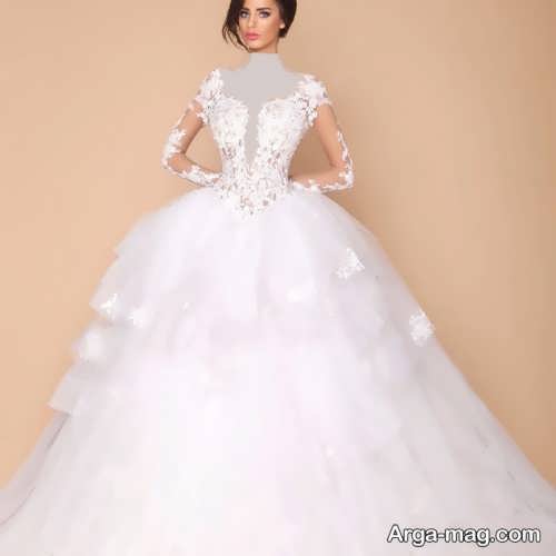 مدل لباس عروس پفی کار شده با دانتل 