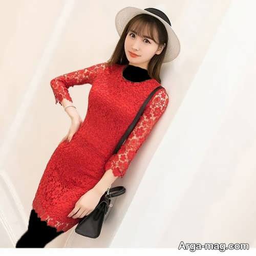 مدل لباس مجلسی قرمز گیپور 