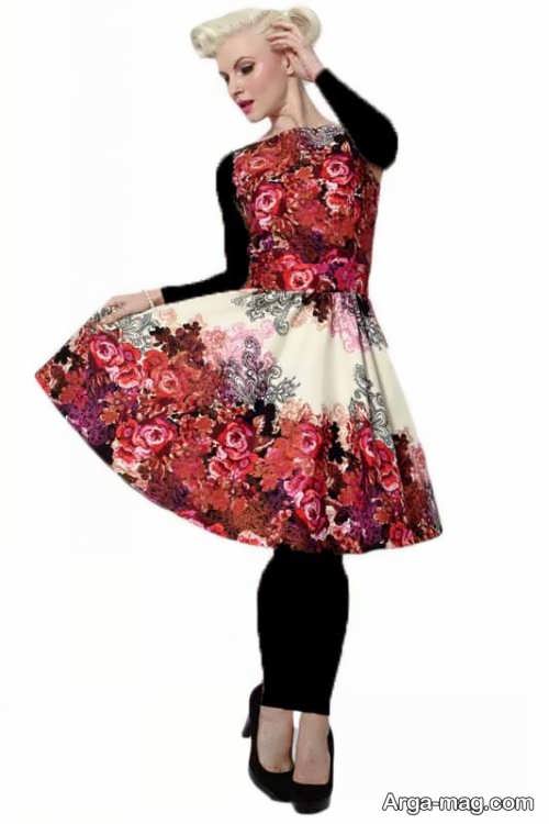 مدل لباس مجلسی کوتاه با پارچه گلدار 