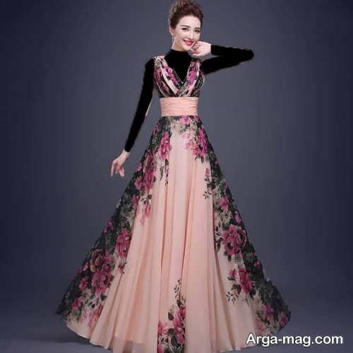 مدل لباس مجلسی بلند با پارچه گلدار 