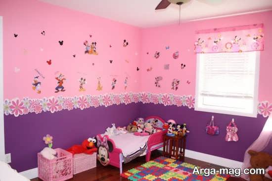 تزیین اتاق نوزاد دختر با رنگ بنفش و صورتی 