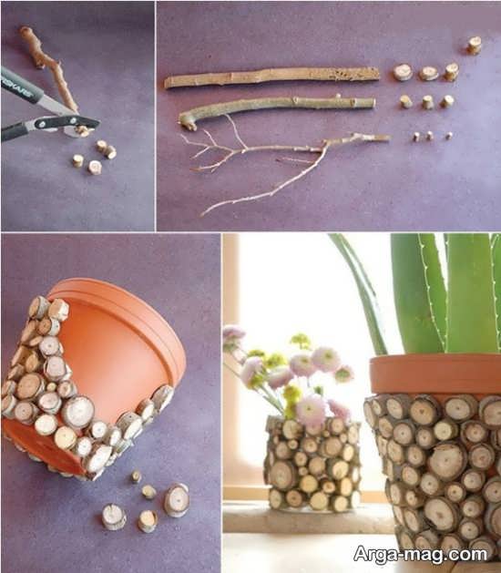 دیزاین گلدان با قطعه های چوب
