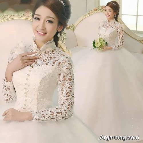 مدل لباس عروس کره ای یقه ایستاده 