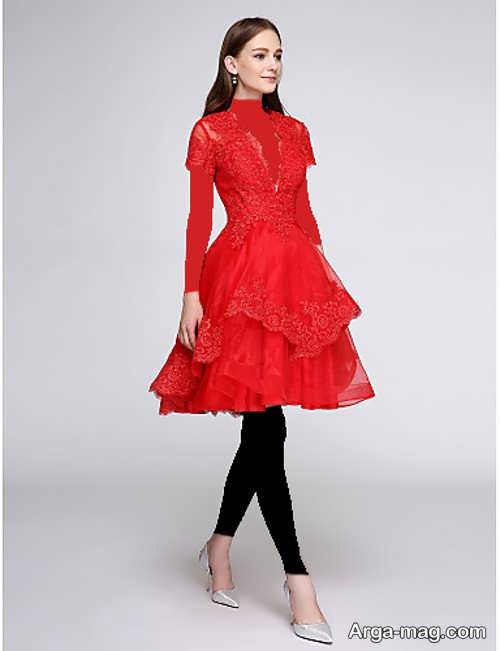 مدل لباس مجلسی گیپور قرمز دخترانه 