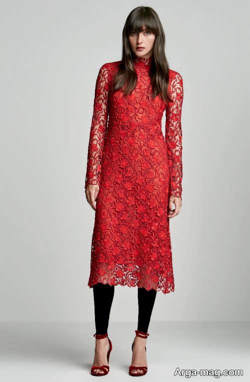 مدل لباس مجلسی باپارچه گیپور قرمز 