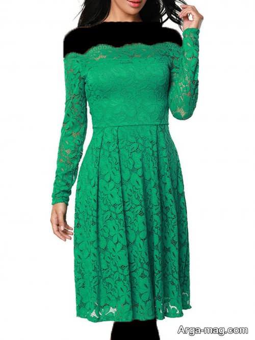 مدل لباس مجلسی سبز گیپور 